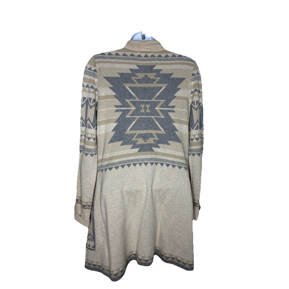 Yet Again Womens Beige Open Front Tight Knit Abstract Cardigan Sweater Size S